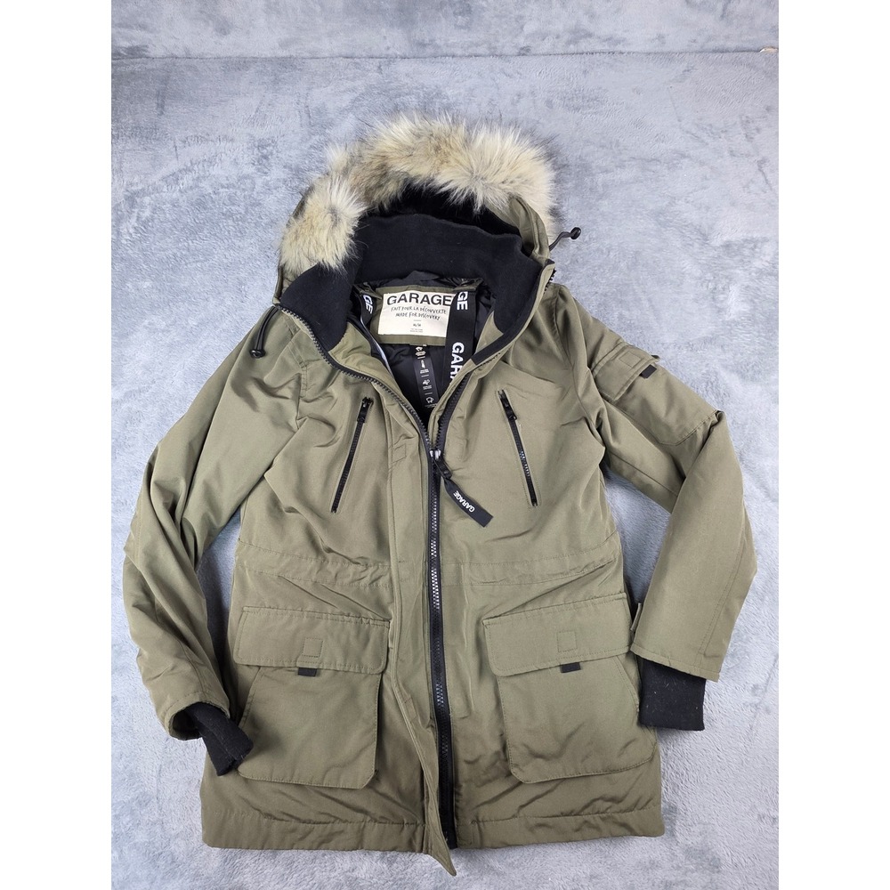 Garage Made For Discovery Olive Green Winter Parka Faux Fur Hood Women's Size M